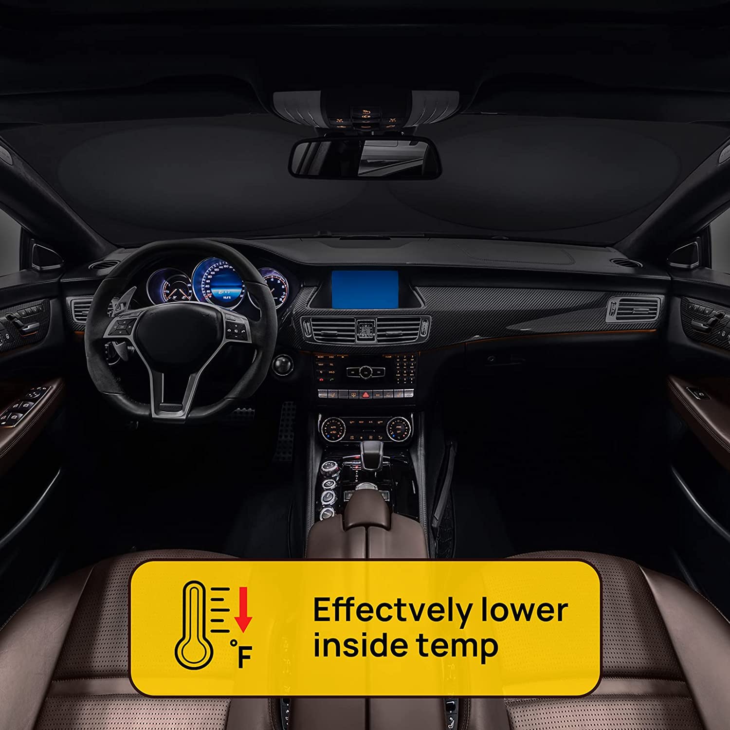 Car Windshield Fits All Cars Sun Shade, Blocks UV Rays, MAVRS Genuine Sun Visor Protector, Sunshade Keeps Your Vehicle Cool and Damage Free, Easy to Use, Fits Windshields of Various Sizes