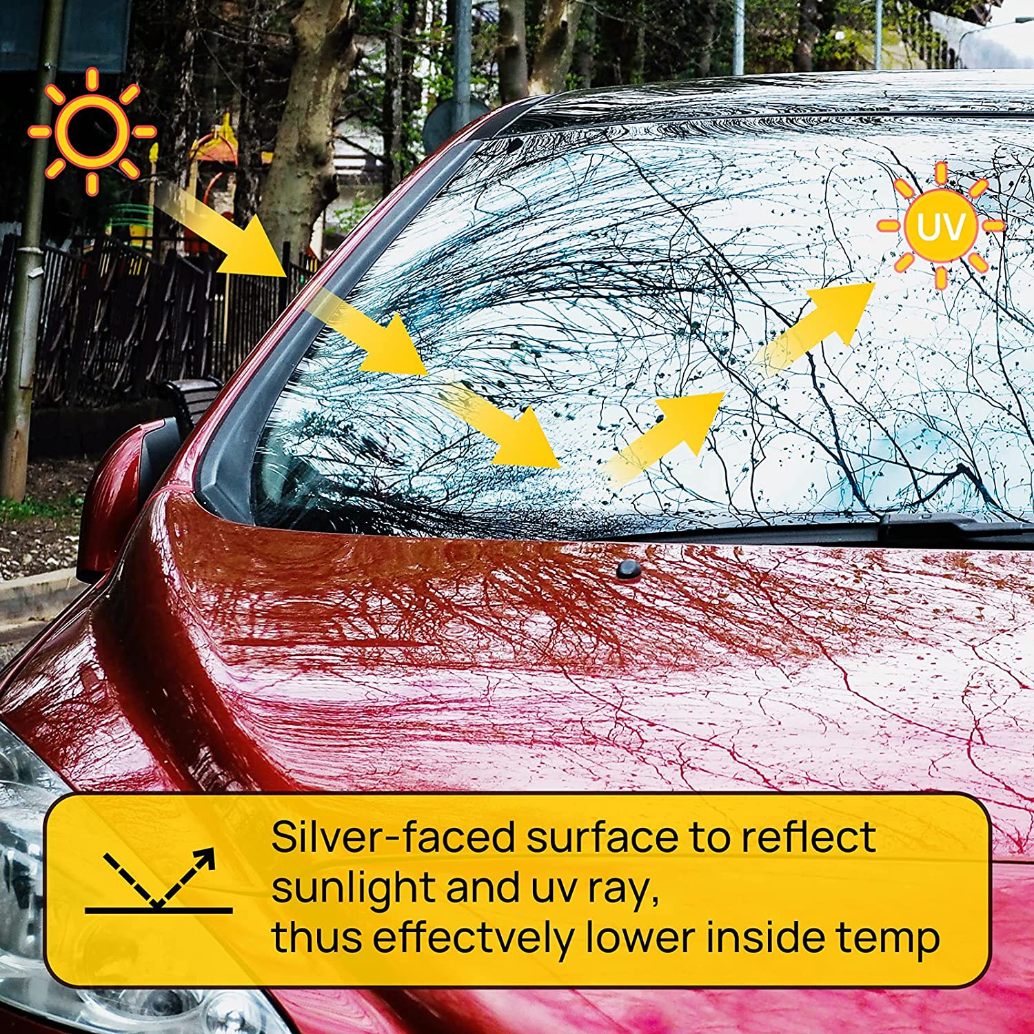 Car Windshield Fits All Cars Sun Shade, Blocks UV Rays, MAVRS Genuine Sun Visor Protector, Sunshade Keeps Your Vehicle Cool and Damage Free, Easy to Use, Fits Windshields of Various Sizes